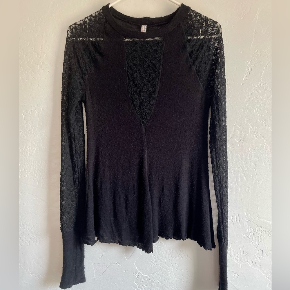 Free People Black Lace Long Sleeve